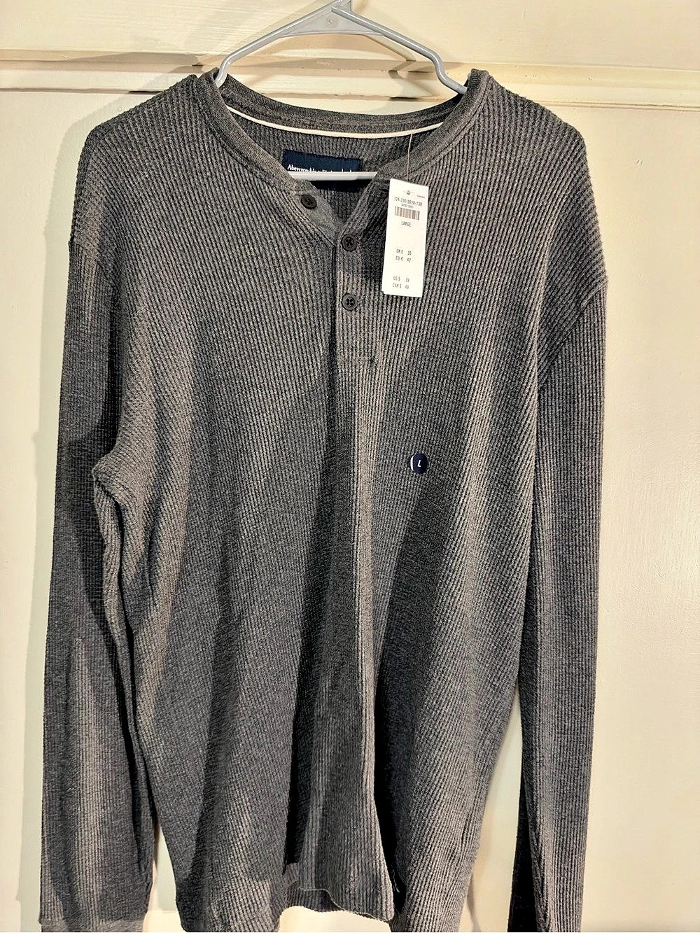 Abercrombie & Fitch Classic Waffle Henley Men's Crewneck Sweater Gray Large NWT
